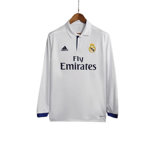 Camisa Retrô Real Madrid Manga Longa Adidas 2016/17 Masculino Branco - JH ESPORTES - CAMISA DE TIMES