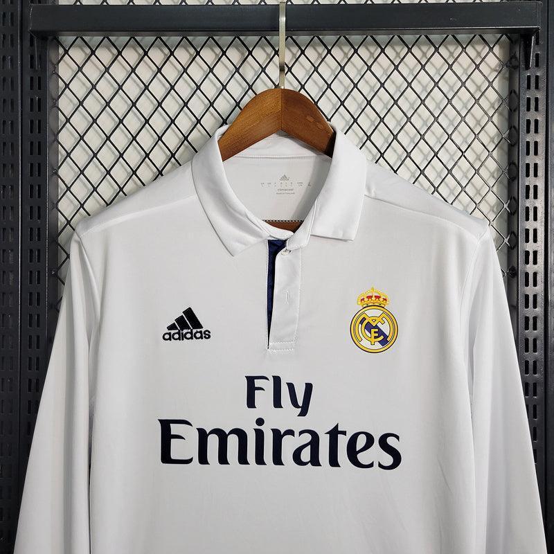 Camisa Retrô Real Madrid Manga Longa Adidas 2016/17 Masculino Branco - JH ESPORTES - CAMISA DE TIMES