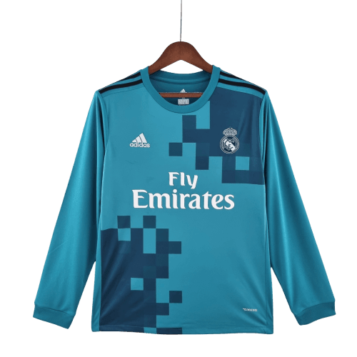 Camisa Retrô Real Madrid II Away 2017/18 Manga Longa Masculino Azul - JH ESPORTES - CAMISA DE TIMES