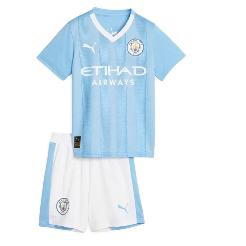 Conjunto Infantil Manchester City l 2023/24 Azul - Modelo Torcedor