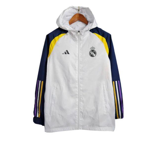 Jaqueta Corta-Vento Real Madrid 23/24 Masculino Adidas - Branco Azul Amarelo - JH ESPORTES - CAMISA DE TIMES