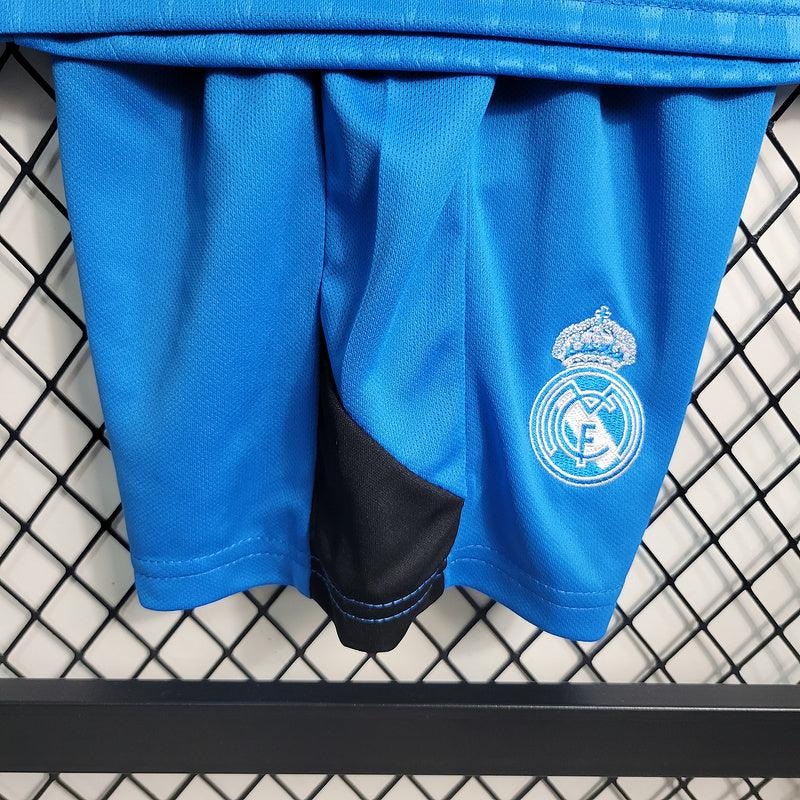 Conjunto Infantil Real Madrid Goleiro 2023/24 Azul - Modelo Torcedor