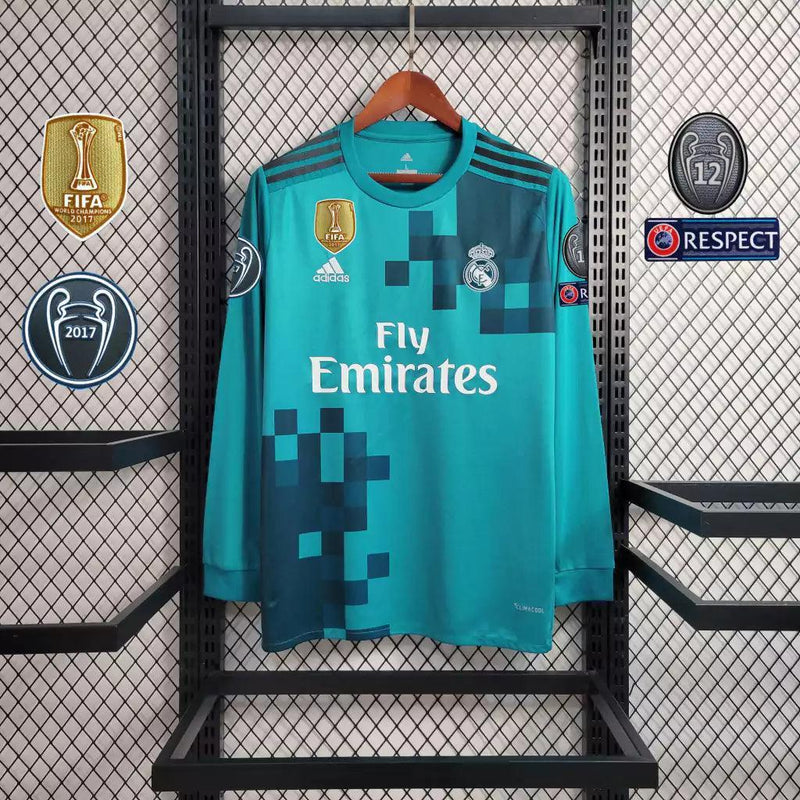 Camisa Retrô Real Madrid II Away 2017/18 Manga Longa Masculino Azul - JH ESPORTES - CAMISA DE TIMES