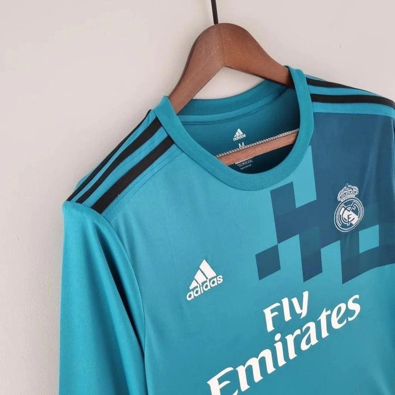 Camisa Retrô Real Madrid II Away 2017/18 Manga Longa Masculino Azul - JH ESPORTES - CAMISA DE TIMES