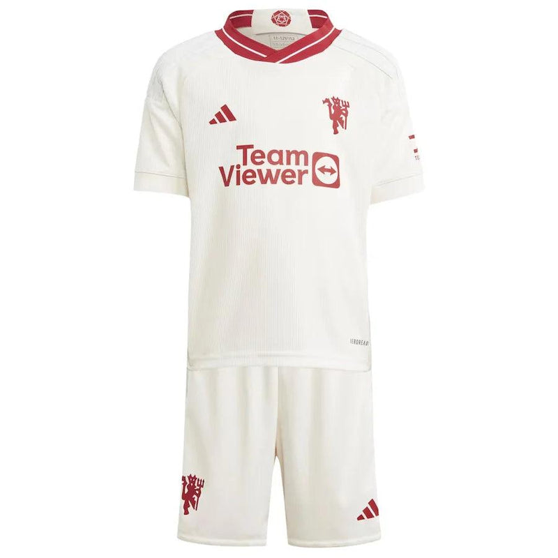 Conjunto Infantil Manchester United lll 2023/24 Branco - Modelo Torcedor